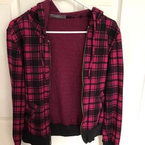 Pink Checked Zip-Up Hoodie